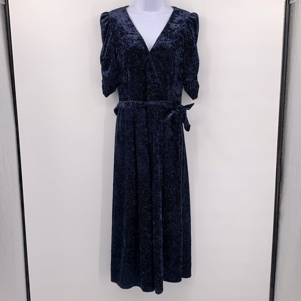 Chelsea 28 Navy Sparkle Velvet‎ Wide Leg Jumpsuit Sz 6